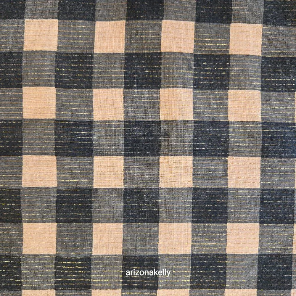Nicholas K HUGE Distressed Cotton Scarf Black & Tan With Gold Thread